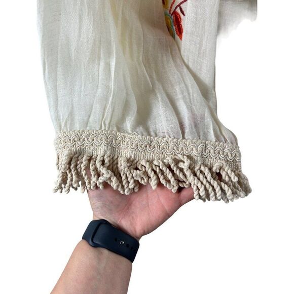 Vintage Havana Linen Embroidered Fringe Kimono Cream Small Boho Cottagecore - Picture 3 of 8